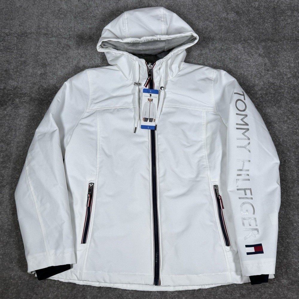 Tommy Hilfiger White Hooded Jacket with Logo Sleeve